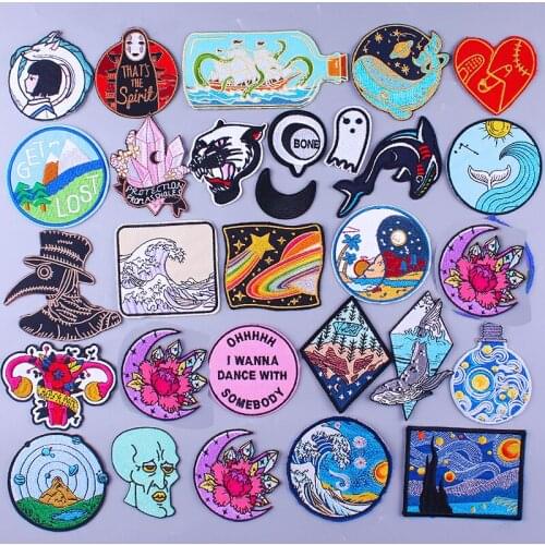 Punk Patch Anime Embroidered Patches For Clothing Wave Mountain Badge On Patches On Clothes Applique Stripe Ironing Stickers DIY