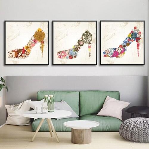 Watercolor High Heels Flower Salon Wall Art Canvas Painting Nordic Posters And Prints Wall Pictures Modern For Living Room Decor