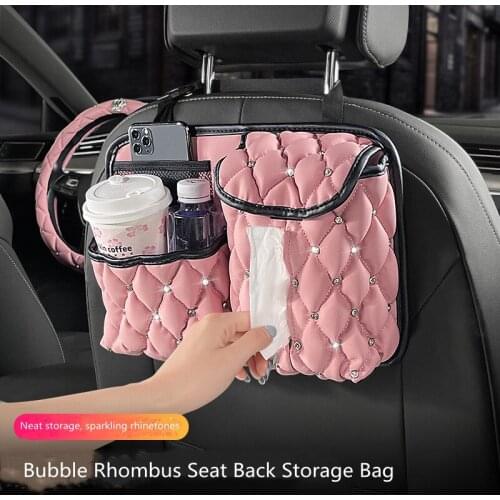 New High Quality Bubble PVC Leather Fashion Car Interior Decorations Multifunctional Car Seat Back Tissue Storage Bag