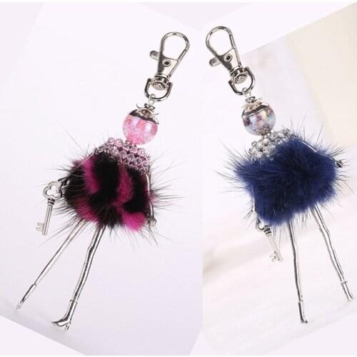 2017 new women fashion doll cute keychain girl rhinestone car pendant plush beautiful lady crystal Plush jewelry brand key chain