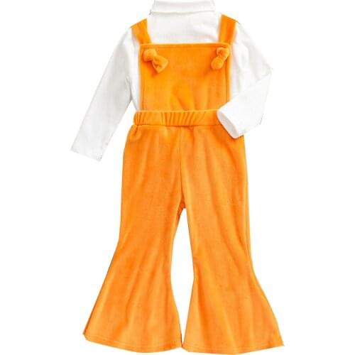 New 2 Pieces Kids Suit Set, Solid Color Mock Neck Long Sleeve Pullover+ Suspender Trousers for Spring Fall, 1-5 Years