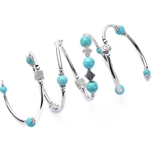 Various sizes of natural round stone multi-circle winding connect square slices bangle seven chakras layer elegant woman gift