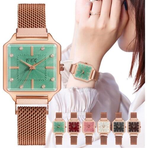 Luxury Rhinestone Square Quartz Watch Casual Women Watches Rose Gold Magnet Clasp Ladies Wristwatches