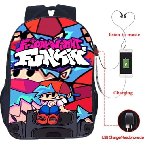 Fnf Game Friday Night Funkin Usb Charging Backpack Student Back To School Bagpack Teenager Boys Girls School Bags16 Inch Mochila