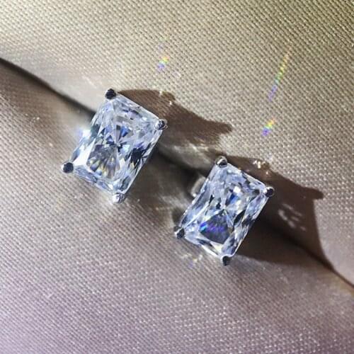 S925 Silver Synthetic White Diamonds 1 Carat Trendy Rectangular Shape Engagement Earrings for Women