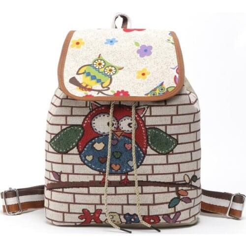 Teenager School Backpacks Fashion Cute Animal Owl Canvas Rucksacks Cartoon Backpack Casual Student Bags Mini Knapsack Unisex new