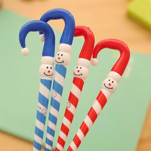 Random)0.5mm Christmas Blue Gel Pen Cute Cartoon Snowman Hat Stripe Stick Neutral Pen Plastic Gel Pen