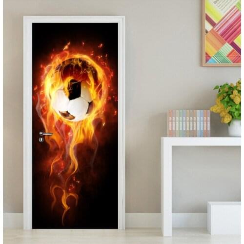 Modern 3D Art Effect Football Flame Mural Wall Papers Home Decor 3D Living Room Bedroom Door Sticker PVC Self-adhesive Mural