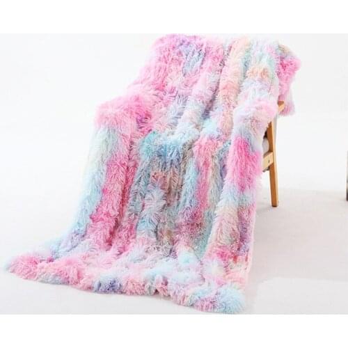 Super Soft Long Plush Colorful Sofa Blanket Rainbow Bedding Sofa Cover Soft Fluffy Blanket Warm Throw Cozy Couch Fur