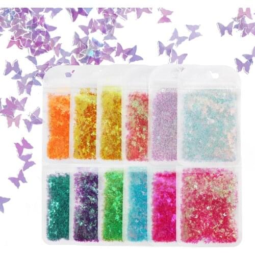 Ultra-thin Candy Color Butterfly Nail Art Sequins Iridescent Glitter Flakes Polish Manicure Decals Spring Nail Art Decorations