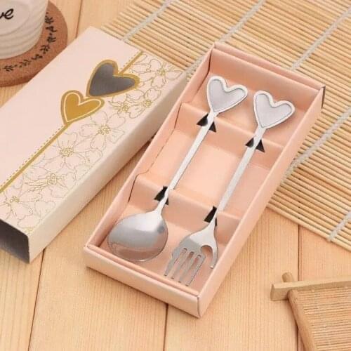 Heart Shaped Love Coffee Tea Measuring Spoon Dinnerware Fork Spoon Set Wedding Lover Gift Stainless Dinner Tools Home Tableware