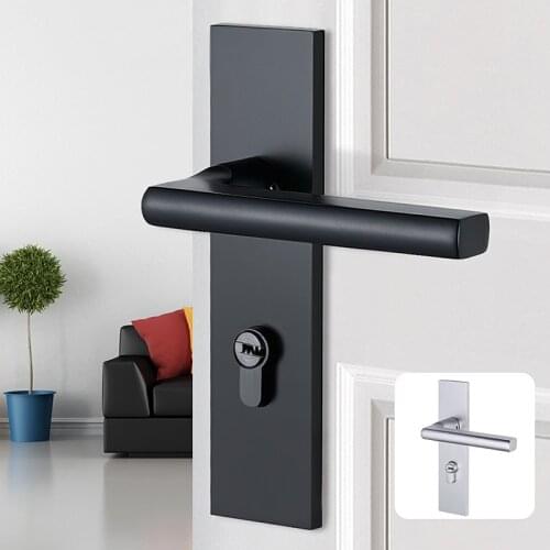 Space Aluminum Key Door Lock Continental Bedroom Interior Mute Bearing Door Handle Lock For 35-45mm Security Latch Lock Cylinder