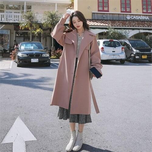 Womens Windbreaker Spring Autumn New British Fashion Pure Color High-quality Single-breasted Lace-up Commuter Feminine Coat 110