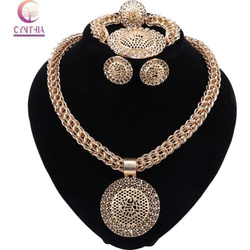 CYNTHIA Women Jewelry Sets Gold color Fashion Necklace Earrings Set Dubai Bridal Fashion Party Wedding African Beads Accessories