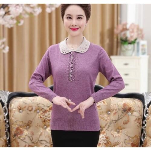 Womens plus size cashmere sweater high quality autumn and winter elegant female beading collar wool swater pullover rs XL-5XL