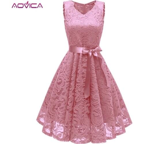 Aovica 2018 Summer New Womens Lace Dresses Floral Crochet Hollow Out Vestido Patchwork Casual Slim Office Party Dress