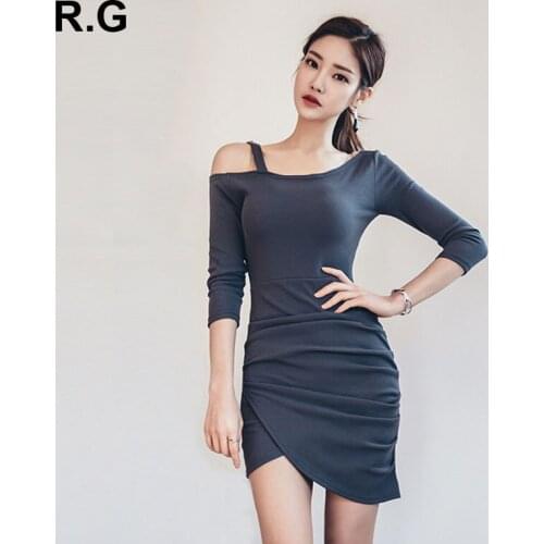 RockGeorge One Shoulder Bodycon Sexy Dress Women Half Sleeve Elastic Dresses Evening Club Short Dress Female Summer Autumn 2017