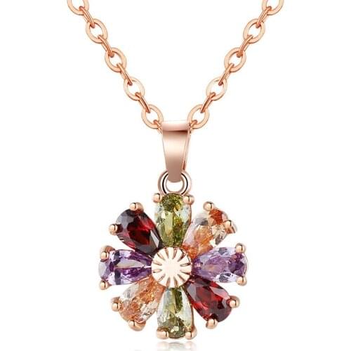 ZSLBS Fashion Wild Summer Necklace For Women Gold Silver O Chain Colorful Crystal Zircon Flower Pendants Charm Necklaces Collier
