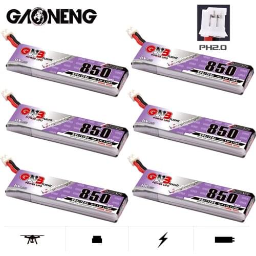 1-10PCS GAONENG GNB 1S 850mAh 3.8V 60C/120C HV 4.35V Light Weight Long Fly Times Lipo Battery with PH2.0 Plug For FPV Drone