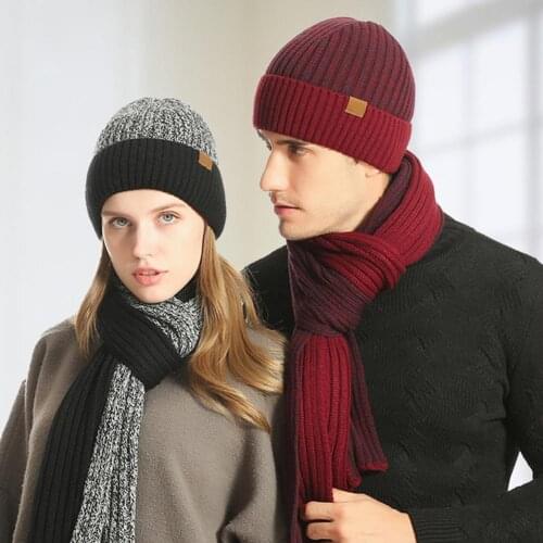 1 Set Beanie Hat Wear Resistant Skin-friendly Acrylic Fiber Fadeless Knitted Unisex Cap Scarf Gloves Set Hat Neck Gloves Set