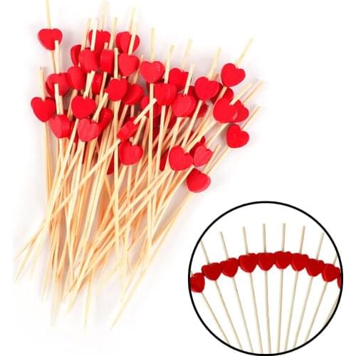 100pc Fork Creative Heart Bamboo Pick Buffet Cupcake Fruit Fork Party Dessert Salad Stick Cocktail Skewer for Wedding Decor
