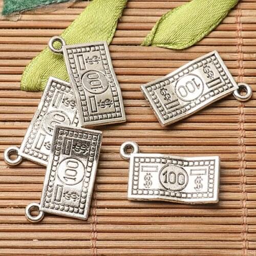 30pcs dark silver color 2sided US Dollar paper money design charms EF2767