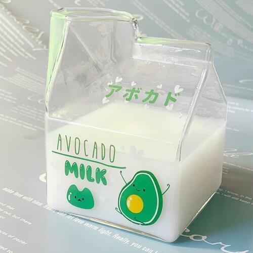 380ml Kawaii Square Milk Carton Glass Cup Cute Strawberry Creative Breakfast Cup For Home Portable Student Transparent Milk Cups