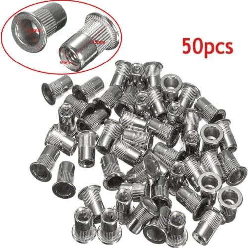 50pcs 50PCS M6 304 stainless steel flat head threaded rivet insert nut nut cap rivet nut