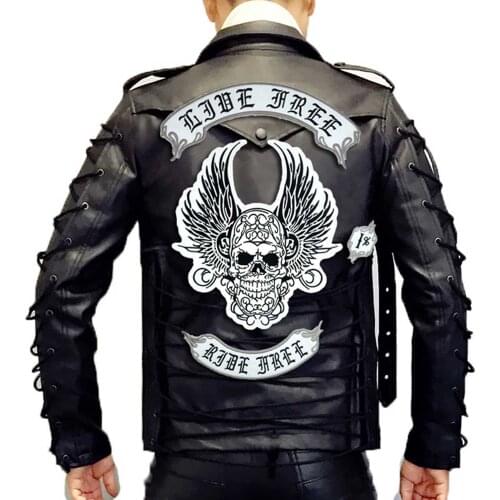 LIVE FREE RIDE FREE FULL SETS Embroidered Sewing Label punk biker Patches Clothes Stickers Apparel Accessories Badge 4 PCS/LOT