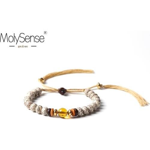 MolySense Tibetan Handmade Braided Cotton Thread Lucky Knots Bracelets Natural Bodhi Beads Carved Amulet Handmade Bracelet For M