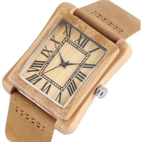 Luxury Gifts Wooden Watches Quartz Watch Men Special Rectangular Dial Roman Numbers Mens Wristwatch Unisex Clock Lovers Gift