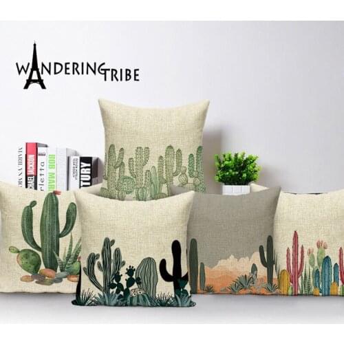 Farmhouse Decor Cactus Cushion Cover Nordic Letter PillowCases Home Cushion Covers Tropical Plant Linen Pillows Case Almofadas