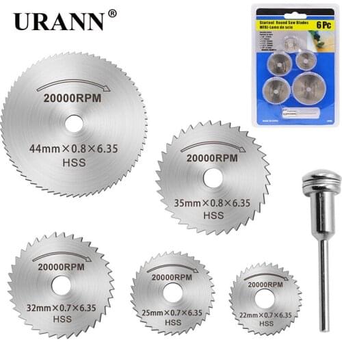 6pcs 22/5/32/35/44mm HSS Circular Cutting Discs Rotary Tool For Dremel Metal Cutter Power Tool Set Wood Cutting Disc 3.17mm Rod