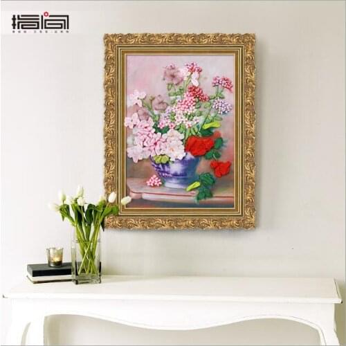 50X60cm Flowery fragrance Ribbon embroidery kit needlework craft sew supply DIY Handmade Embroidery