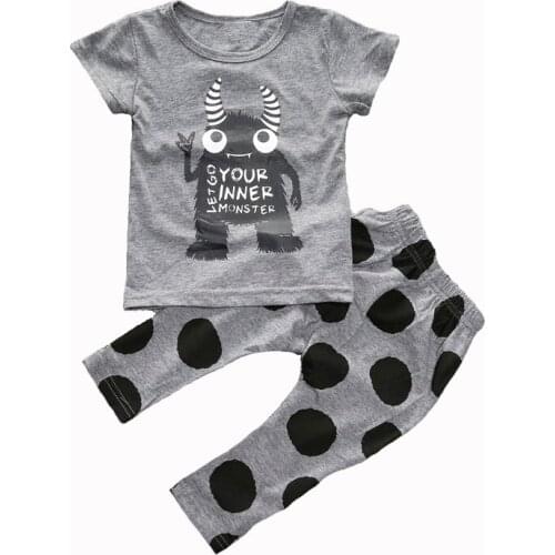 Kids Baby fashion baby boy girls clothes Cartoon Short sleeve T-shirt+pants 2pcs Toddle clothing outfit sets YOUR INNER MONSTER