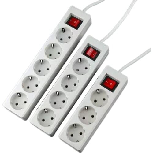 EU Standard German Type Power Strip 3/4/5 Sockets in a Row Flat Adapter Switch