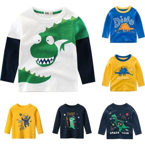 New Fashion Cute Cartoon Space Dinosaur Tyrannosaurus Sword Dragon Bear Baby Clothes Boys Girls Long Sleeve T-shirt