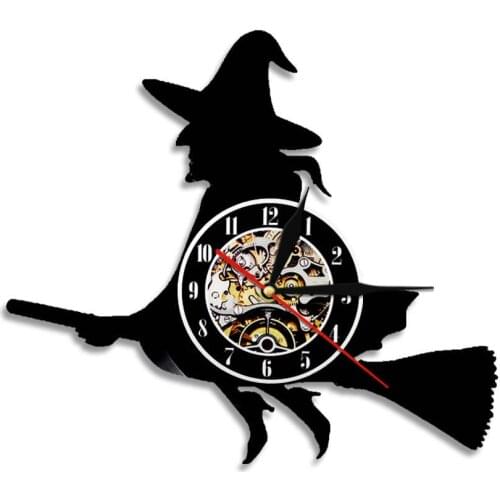 Happy Halloween Wall Clock Halloween Hazel Silhouette Vinyl Record Wall Clock With LED Light Vinyl Mural Art Kids Room Decor