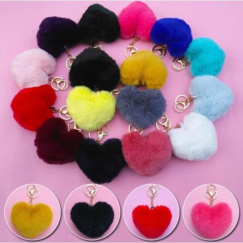 Imitation Rex Rabbit Fur Plush Ornaments DIY Bag Car Mobile Phone Shell Key Chain Pendant Accessories Love Hair Ball Keychains