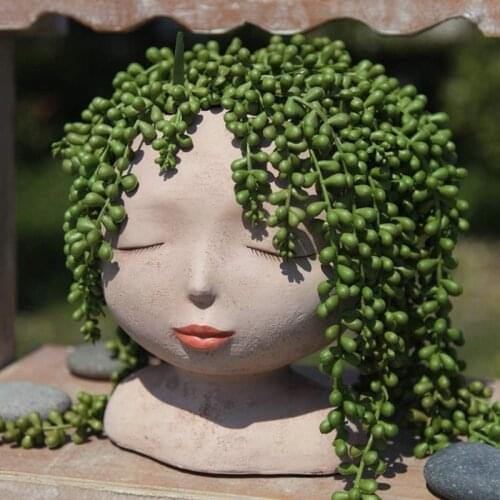 Ceramic Head Vase Ikebana Vase Flower Pot Character Human Face Vase Resin Succulent Plant Pots Portrait Tabletop Balcony Vase