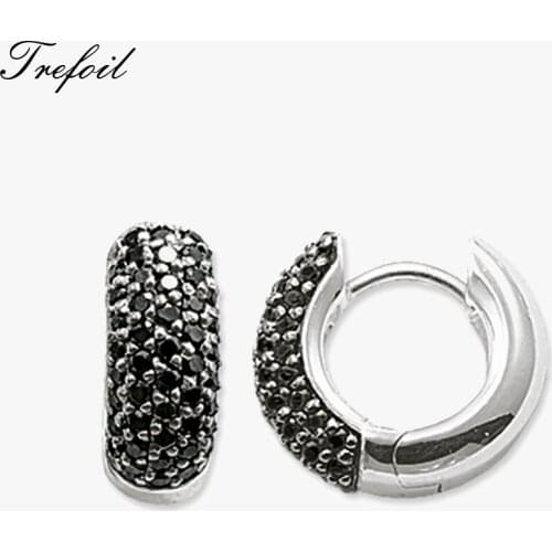 Creole Black Hinged Hoop Earrings, Zirconia Fashion Jewelry Black Geometric 925 Sterling Silver Gift For Women Men 2018 New