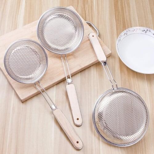 Kitchen Stainless Steel Skimmer Strainer Spoon with Wooden Handle Colander Ladle Mesh Deep Fryer Oil Frying Scoop Noodle