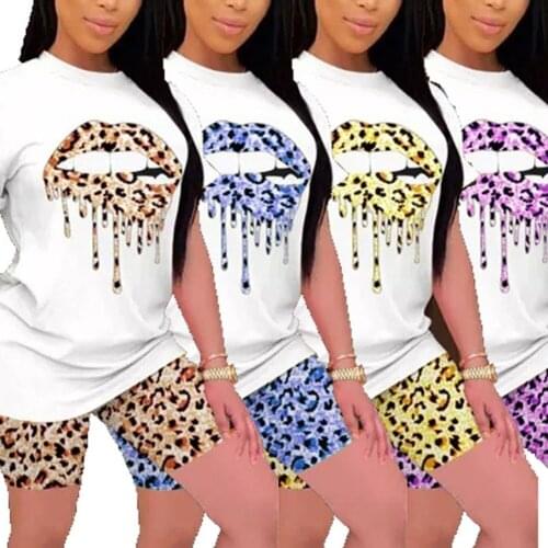 Summer Women Casual Loose Short Sleeve T-shirts Tops +High Waist Shorts Outwear Ladies Fashion Leopard Printed Outfits Sets