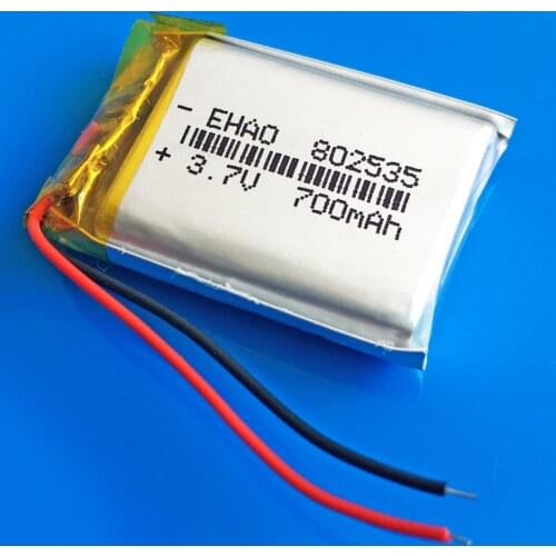 3.7V 700mAh Rechargeable lipo battery 802535 lion polymer lithium cells for MP3 MP4 GPS DVD bluetooth recorder e-book camera
