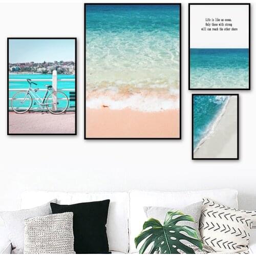 Pink Beach Blue Sea Forest Landscape Canvas Painting Nordic Fresh Posters And Prints Wall Pictures For Living Room Wall Decor