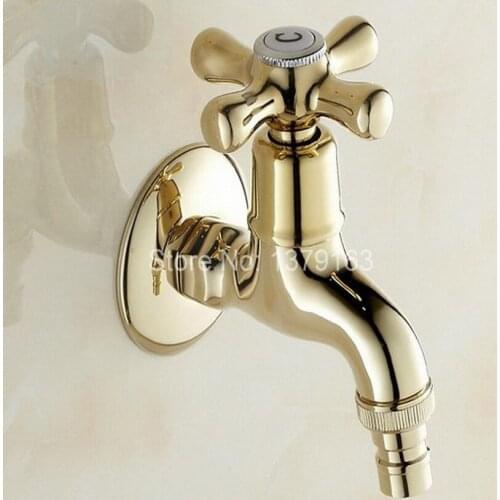 Gold Color Brass Cross Handle Laundry Bathroom Wall Mounted Mop Water Tap Garden Washing Machine Copper Faucet aav122