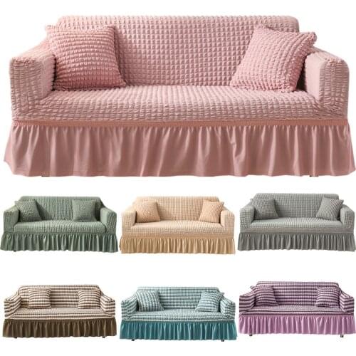 Non-slip Stretch Sofa Cover with Side Skirt Office Home Sectional L-shaped Couch Protective Cover for 1/2/3/4 Seat