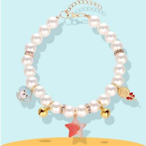 Princess Pearl Cat Collar Puppy Pet Necklace Cartoon Bell Pendants Stars Dog Cute Neck Chain Pet Supply