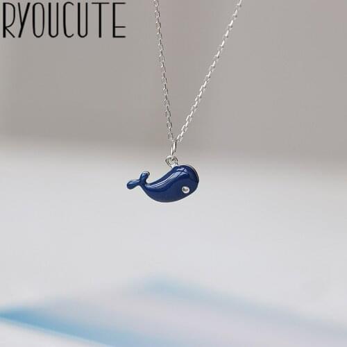Bohemia Real Silver Color Long Blue Whale Choker Necklaces For Women Wedding Jewelry Boho Fish Necklace joyas de plata