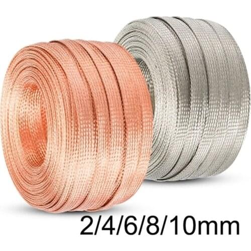 10M 2/4/6/8/10mm Flat Tinned Copper Braid Sleeve Screening Tubular Cable DIY audio power cable